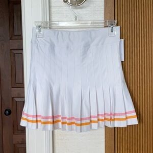 White Pleated Skirt with Multicolor Stripes